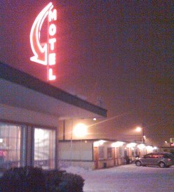 Landmark Motel sign atop Sage-N-Sand Motel in Moses Lake